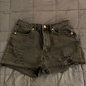 H&M Distressed Black Denim Shorts